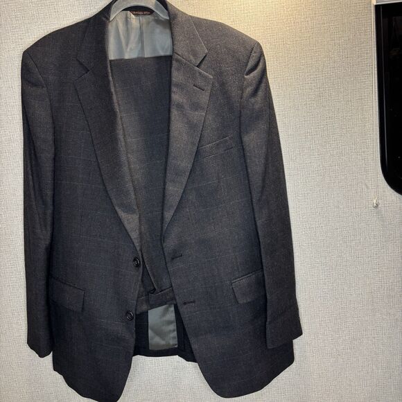 Cricketeer Athletic Physique Gray Black Suit Set Men 46R Blazer 36 Pants Plaid